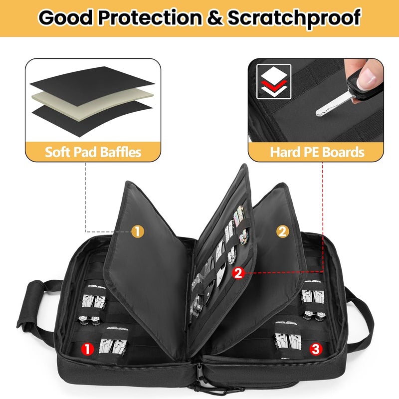 samdew Knife Display Bag for 74+ Pocket Knives, Butterfly Knife Storage Case with 3 Different Size Slots, Folding Knife Organizer Holder, Knife Collection Box with Hard PE Board, Soft Bag Only - Image 3